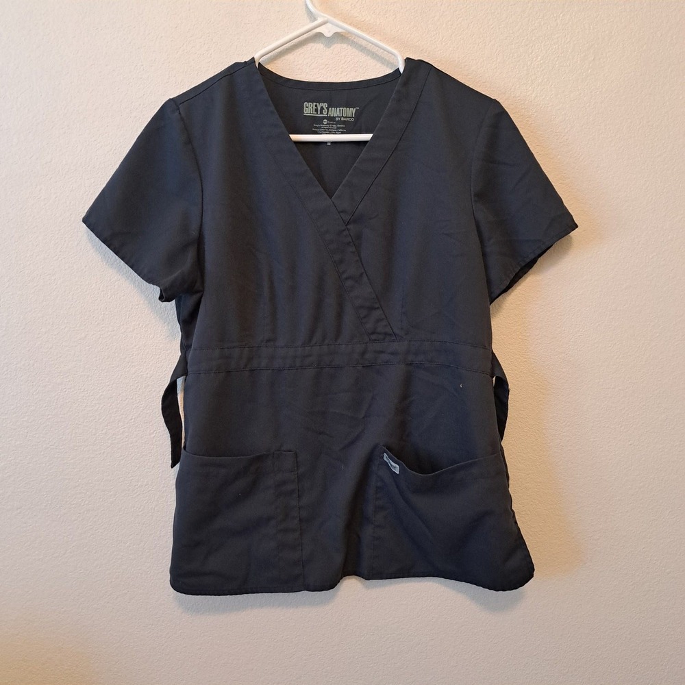 Greys Anatomy by Barco Womens Navy Blue Mock Wrap Scrub Top Size M 41340